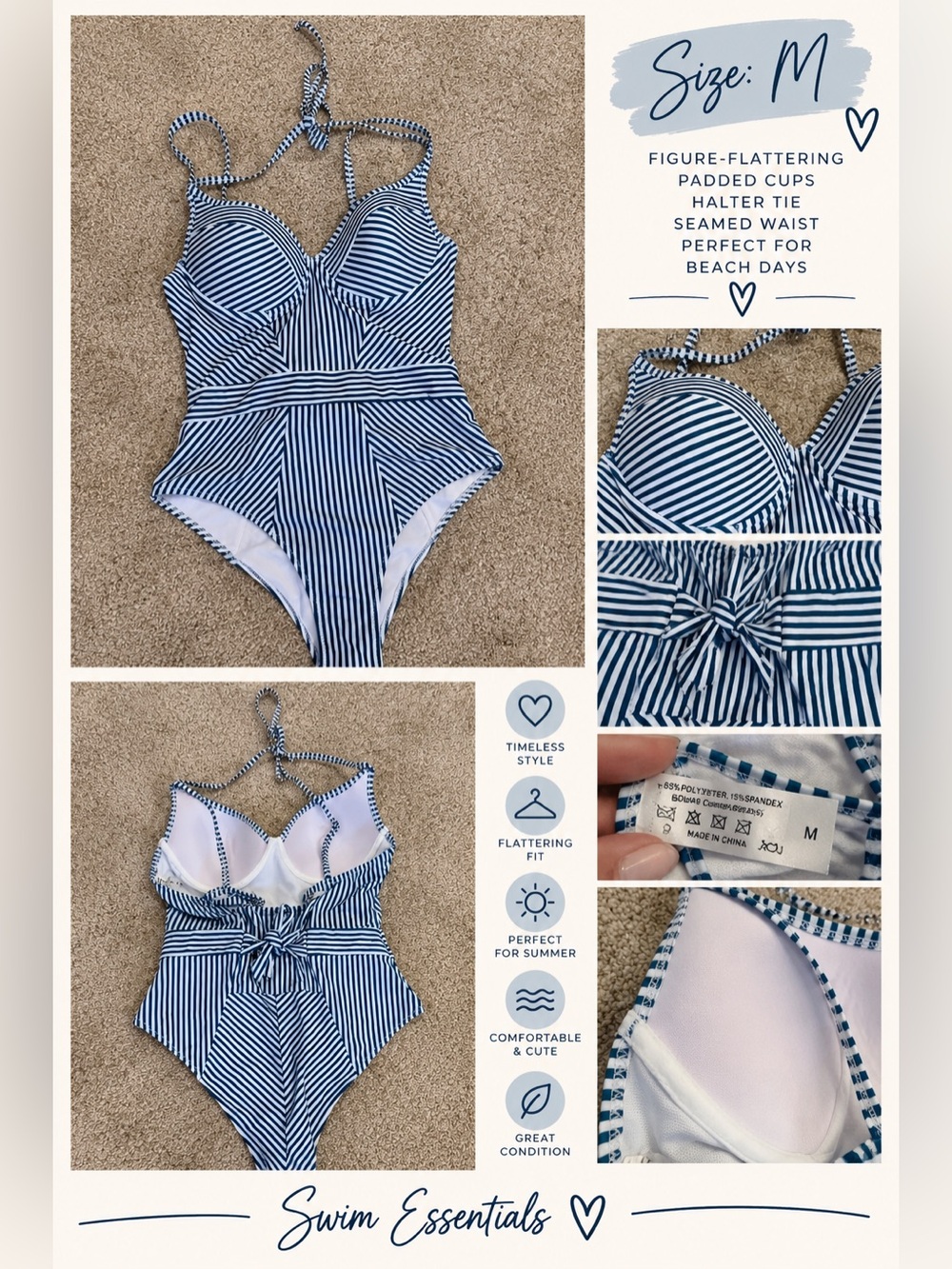 Cupshe Navy and White Striped One-Piece Swimsuit